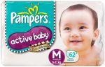 Pampers Active Baby Diapers Medium 62 Pieces (6 to 11 kg) Supply