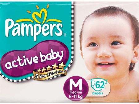 Pampers Active Baby Diapers Medium 62 Pieces (6 to 11 kg) Supply