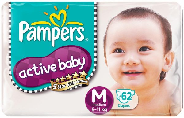 Pampers Active Baby Diapers Medium 62 Pieces (6 to 11 kg) Supply