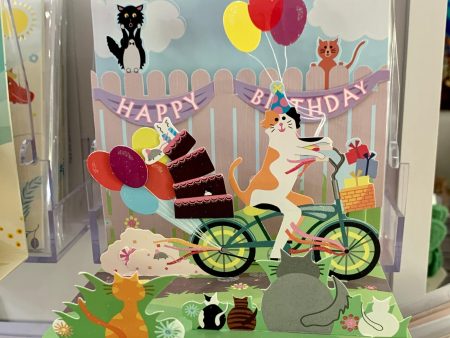 Cat and Cake Bike Birthday Pop Up Card Online now