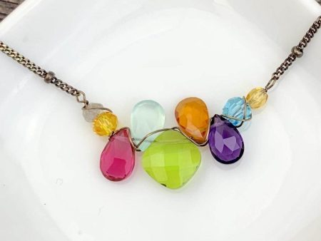 Mini Katie PopArt Oxidized Silver Colorful Gem Necklace Cheap