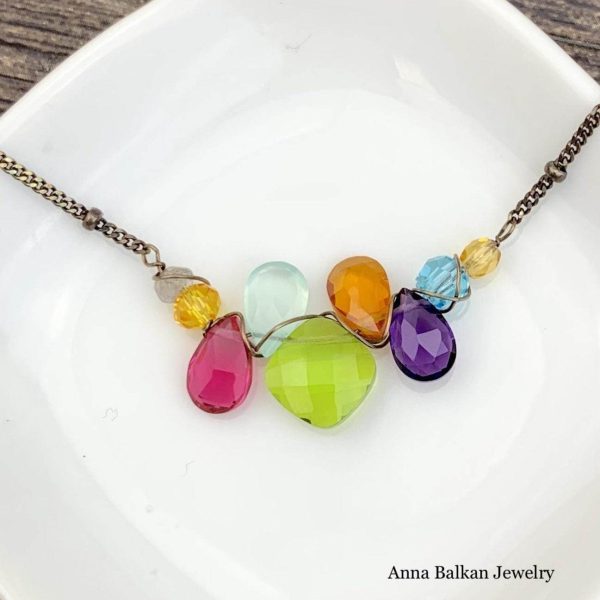 Mini Katie PopArt Oxidized Silver Colorful Gem Necklace Cheap