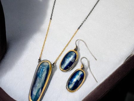 Blue Kyanite 24k Gold Wrapped Jewelry Set Online now