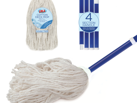 Cotton Deck Mop, White, w  4-Ply High Quality Yarn - W 2 Heads For Discount