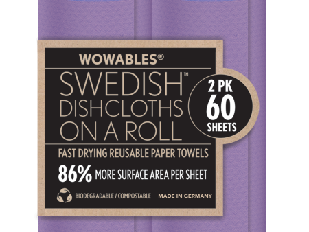 Wowables, Swedish Dish Cloths on a Roll, Reusable & Biodegradable Paper Towels, 30 Count Roll, 2 PACK Discount