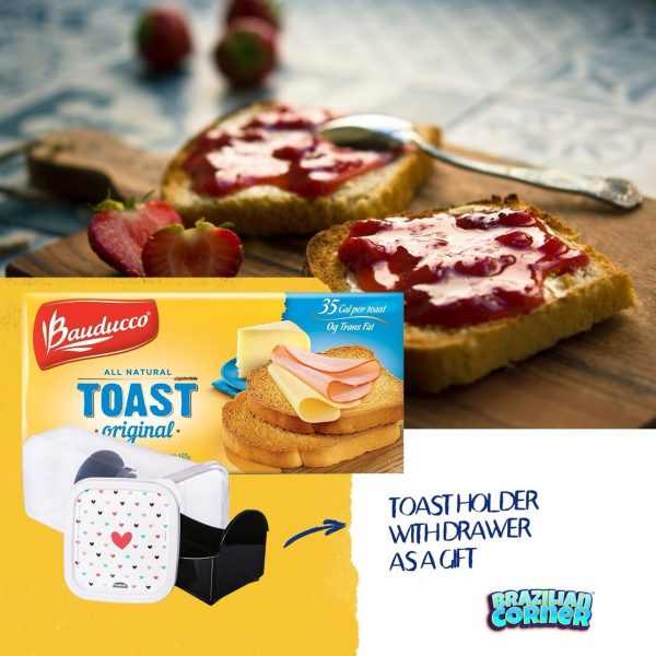 Original Toast Bauducco 5oz Bundle with Airtight Toast Storage Container Box | Light & Crispy Toasted Bread For Cheap