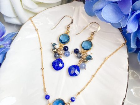 Limited Edition Tanzanite Quartz and Lapis Earrings and Ally Necklace For Cheap