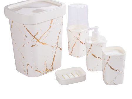 Plasutil Nordic Marble Texture Bathroom Kit | 5-Piece Ceramic Set For Cheap