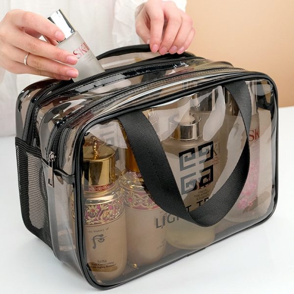 Travel Portable Cosmetic Bag Transparent Double-layer Large Capacity Dry and Wet Separation Wash Cosmetics Storage Fitness Bag Online now