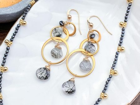 Tourmalated Quartz Satin Gold Vermeil Linked Circle Earrings Fashion