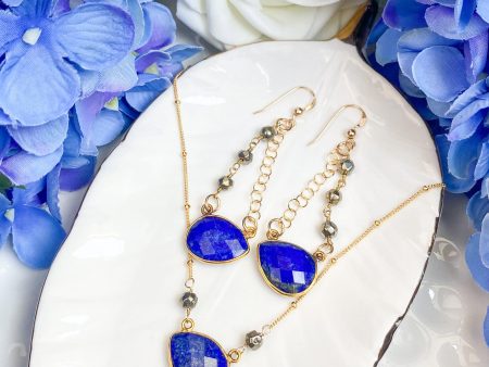 Limited Edition Everyday Golden Lapis Earrings and Necklace on Sale