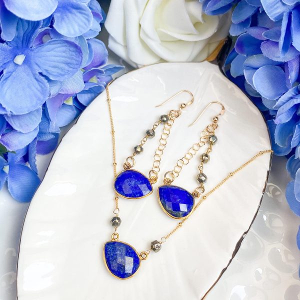 Limited Edition Everyday Golden Lapis Earrings and Necklace on Sale