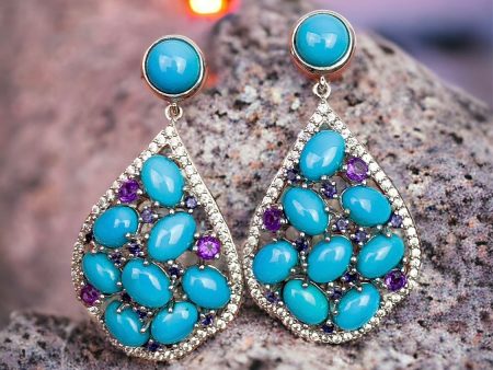 Celestial Grace Earrings: Sleeping Beauty Turquoise, Amethyst, Iolite & Zircon For Sale