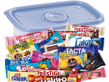 Brazilian Chocolate Candy Variety Pack, 12 Assorted Individually Wrapped Chocolate Bars, Bundle with Food Container 17.58 oz BPA Free For Sale