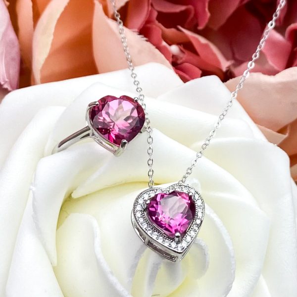 Radiant Love: Heart-shaped Pink Tourmaline & Diamond Jewelry Set Supply