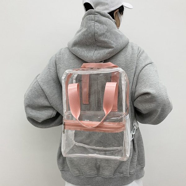 Summer Jelly Transparent Bag Tide 2022 Korean Fashion Contrast Simple Large Capacity Ins Soft Girls Backpack PVC Storage Sale