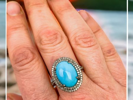 Eternal Sky Vintage Ring: Sleeping Beauty Turquoise & Diamonds Hot on Sale