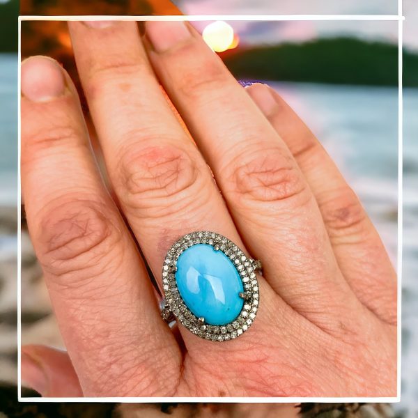 Eternal Sky Vintage Ring: Sleeping Beauty Turquoise & Diamonds Hot on Sale