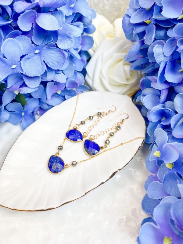 Limited Edition Everyday Golden Lapis Earrings and Necklace on Sale