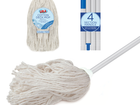 Cotton Deck Mop, White, w  4-Ply High Quality Yarn - Threaded Handle W  2 Heads Online now