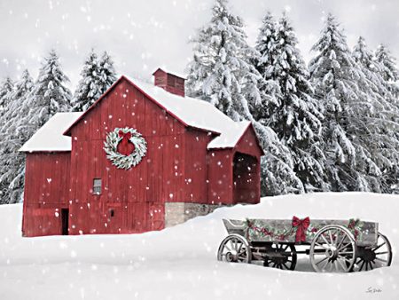 LD3638 - Red Christmas Barn and Wagon - 16x12 on Sale